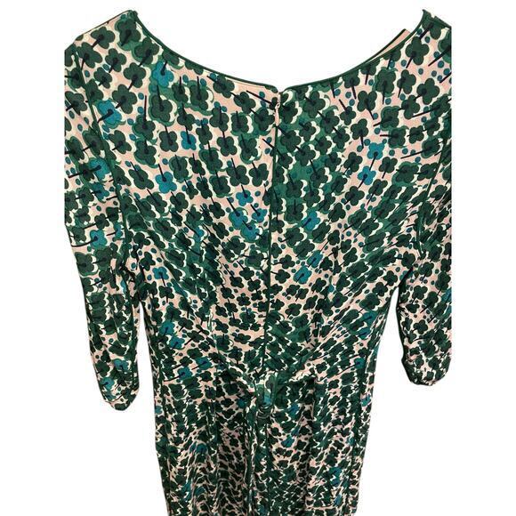 Boden Floral Kelly Green & Pink Four Leaf Clover Sheath Belted Tie Dress US 6R - Picture 11 of 16